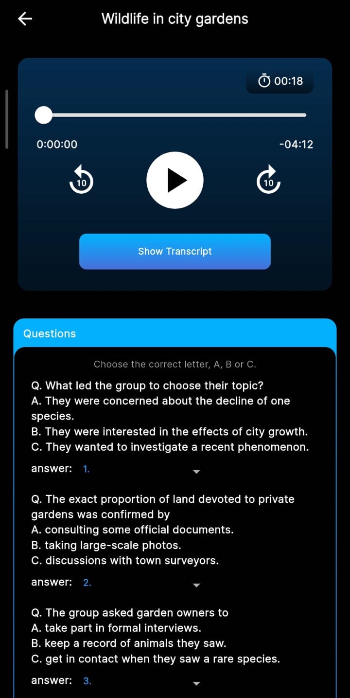 Voyage IELTS listening exercise